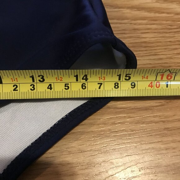 One Piece Swimsuit Blue & Navy Color Block Size L NWOT Retro Bathing Suit - Picture 8 of 8